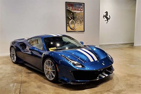 Ferrari 488 Pista painted in Tour De France Blue w/ Blu Elettrico and Bianco central stripes ...