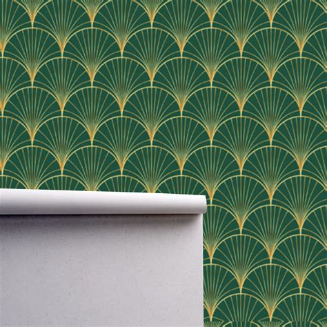 Geometric Art Deco Green Gold Wallpaper Monochrome Embossed | Etsy