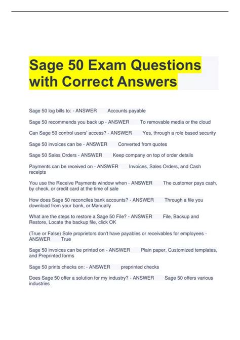 Sage 50 Exam Questions with Correct Answers - Sage - Stuvia US