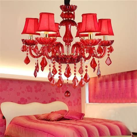 European Elegant Crystal Chandelier Red Colour Pendant Light Dining ...