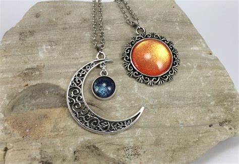 Sun and Moon Necklaces, Crescent Moon Necklace, Sun Necklace, Matching Necklaces, Best Friend ...