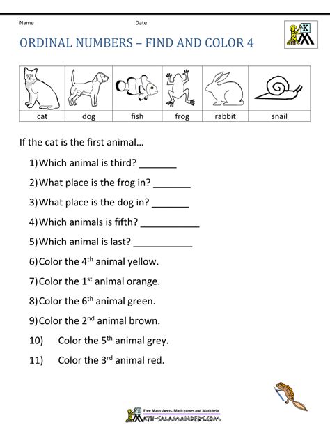 Ordinal Number Worksheets