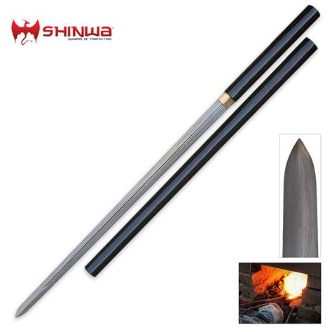 Shinwa Black Shikomizue Double Edged Ninja Sword Damascus Steel | BUDK.com - Knives & Swords At ...