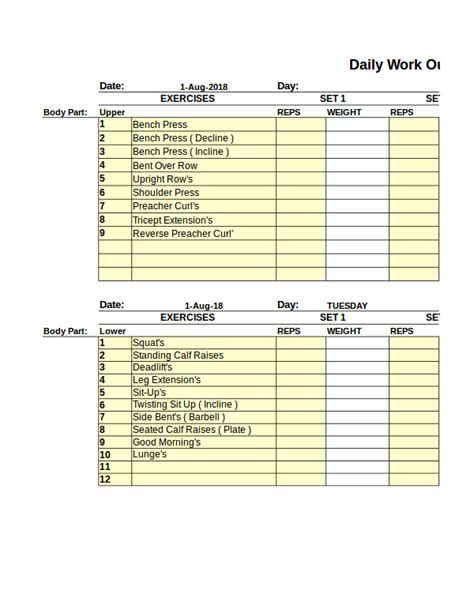 5+ Workout Log Excel Examples | Examples