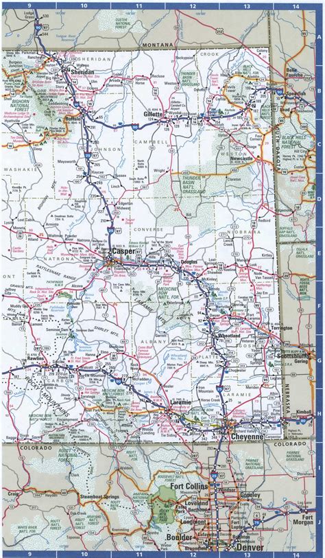 Wyoming detailed roads map.Map of Wyoming with cities and highways