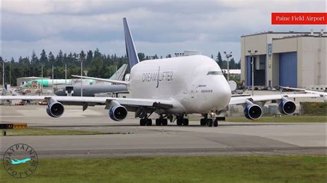 Boeing 747 400 LCF Dreamlifter Takeoff From PAE To CHS - YouTube