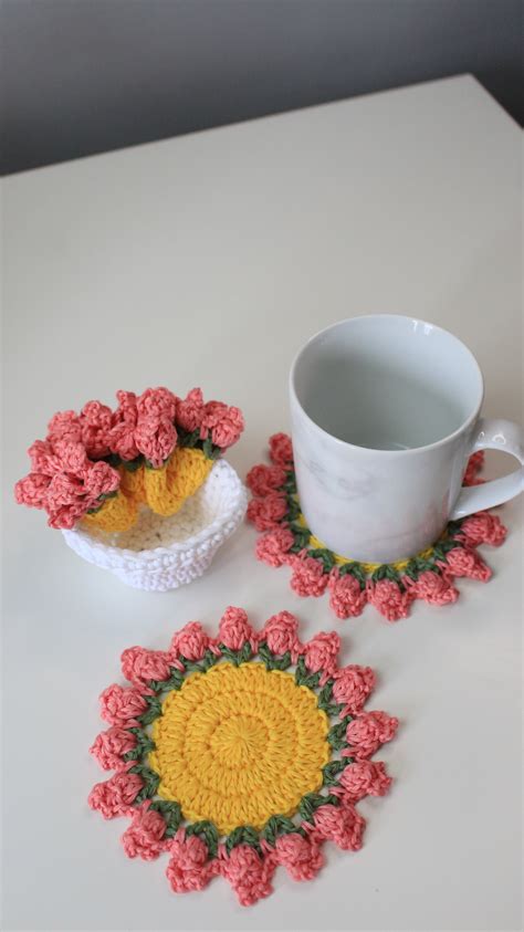 Crochet Flower Pot Coaster Set Written Pattern, crochet plant pot coas – Brunaticality