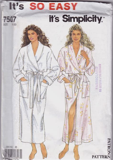 Simplicity 7507, Misses Size 8 to 20, Robes Pattern, Bath Robe Pattern, Loose Fit Robe with ...