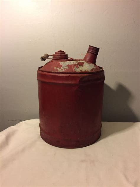 Antique Red Metal Gas Can 2 Gallon Metal Can with Wooden | Etsy ...