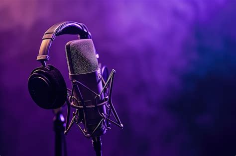 Premium Photo | Purple Background Microphone With Headphones