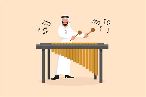 Business flat cartoon drawing Arabian man percussion player character ...