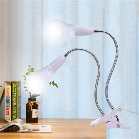 E27 LED Clip on Desk Light Work Table Lamp Holder Flexible Neck double head Led Table light ...