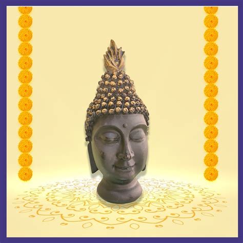 Mahakaal Handicraft Resin Buddha Head Idol Statue Showpiece (Golden, 13 ...