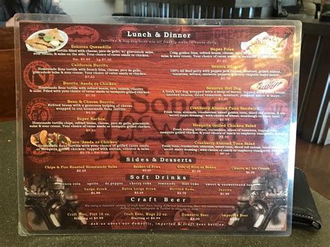 Menu at Sonora Grill restaurant, Moreno Valley