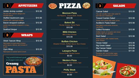 Signmenu : Template of a pizza fast food restaurant with savory offerings