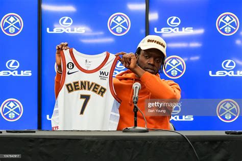 Reggie Jackson of the Denver Nuggets reveals his jersey during a... News Photo - Getty Images