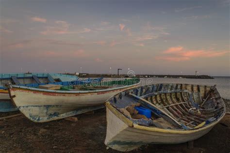 Sunset with Old Fishing Boats Stock Image - Image of vehicle, vacation ...