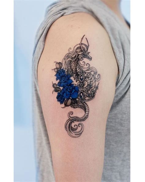 Dragon and Blue Roses Tattoo | Tattoo Ideas and Inspiration | harusisun ...