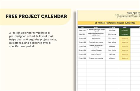 Free Project Calendar - Download in Excel, Google Sheets | Template.net