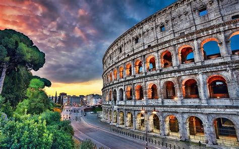 Colosseum, sunset, Rome landmarks, Europe, roads, Rome, Italy, italian landmarks, HD wallpaper ...