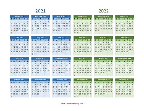 2021 and 2022 Calendar | Calendar Quickly