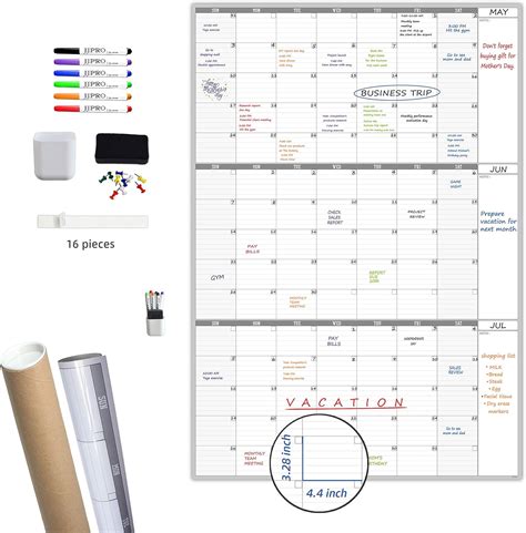 Amazon.com: Large Dry Erase Calendar for Wall -3 Month Wall Calendar ...