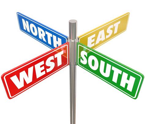 North South East West Road Signs Travel Direction 4 Way Route Stock ...