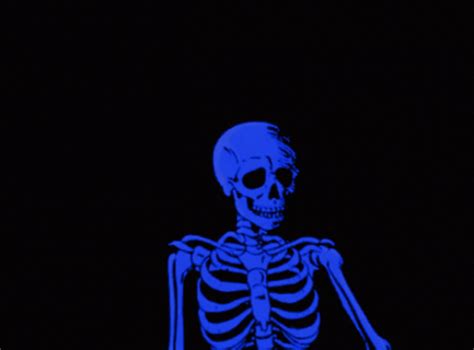 the skeleton is glowing blue in the dark