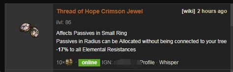 Thread of Hope Crimson Jewel PoE, Locations, Radius, Very large