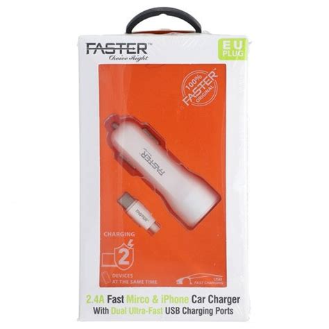 Buy Faster 2.4A Fast Micro & Iphone Car Charger with dual Ultra-Fast ...