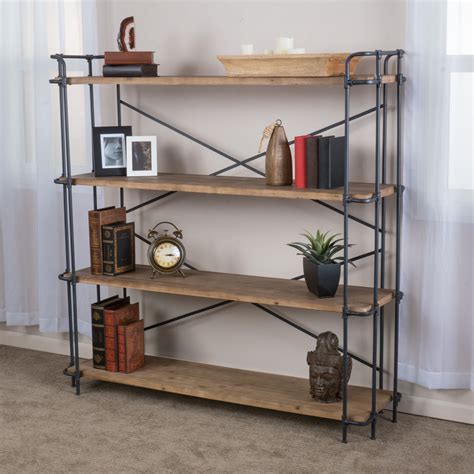 5-Shelf Vintage Industrial Bookcase,Wood and Metal Open Bookshelf ...