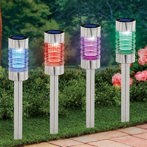 Solar Powered Color-Changing Path Lights - Set of 4 | Collections Etc.