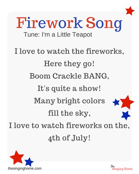 Printable with easy children's firework song. #printable #fireworks ...