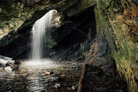 Cave Waterfall ~ Nature Photos ~ Creative Market