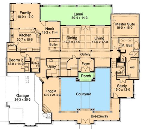 Elegant Courtyard House Plan - 16854WG | 1st Floor Master Suite, Butler Walk-in Pantry, CAD ...