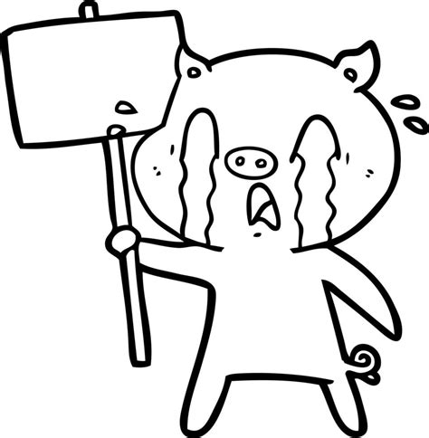 crying pig cartoon with protest sign 12467710 Vector Art at Vecteezy