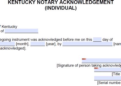 Free Kentucky Notary Acknowledgement - Representative - PDF - Word