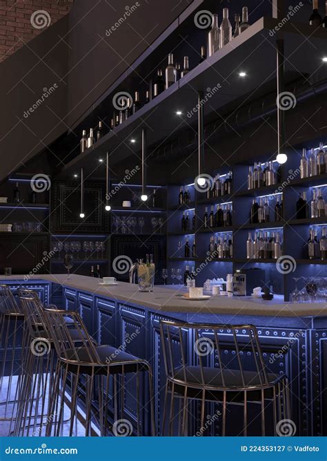 Bar Counter in a Nightclub, Interior Visualization Stock Illustration - Illustration of liquor ...