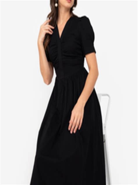 Buy ZALORA WORK Black Ruched Midi Formal Dress - Dresses for Women 17947224 | Myntra