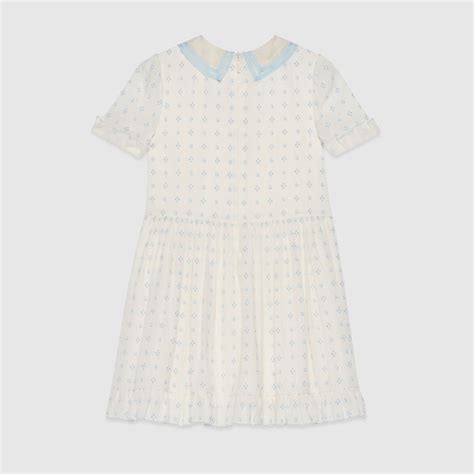 Children's embroidered cotton dress in ivory and light blue | GUCCI® US
