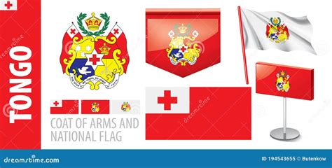 Vector Set of the Coat of Arms and National Flag of Tonga Stock Vector ...