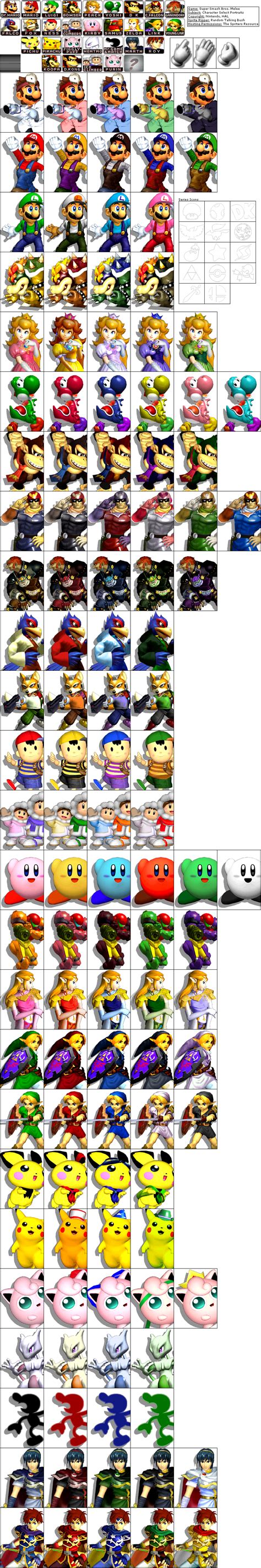 The Spriters Resource - Full Sheet View - Super Smash Bros. Melee - Character Select Portraits