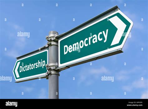 Dictatorship or Democracy sign to show concept of government types ...