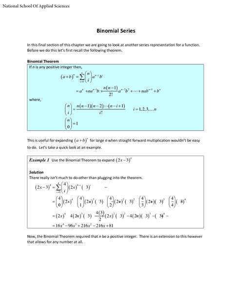 SOLUTION: Binomial series notes and examples - Studypool