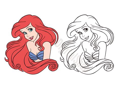 Princess Ariel SVG Princess Ariel Outlined SVG Cut File - Etsy UK