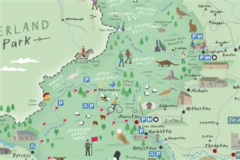 Northumberland National Park Map - Illustrated Maps by Tom Woolley