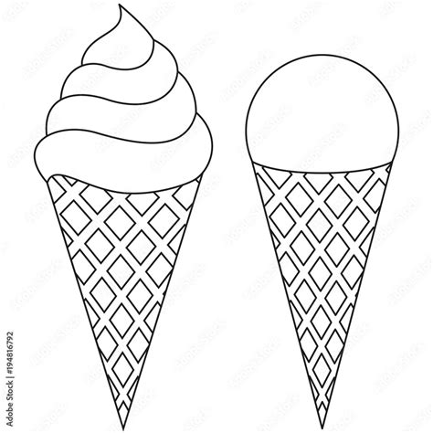 Line art ice cream cone black and white icon set. Stock Vector | Adobe ...