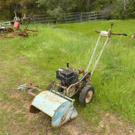 Lot # 70 - Vintage David Bradley Walk Behind Tractor Cultivator & Plow (Motor Turns Over ...