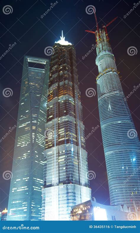 Shanghai Tall Towers at Night Editorial Photo - Image of tower, looking ...