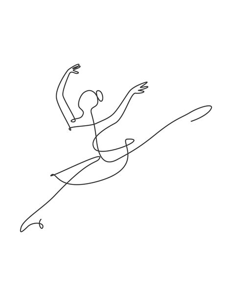 Single continuous line drawing ballerina in ballet motion dance style ...